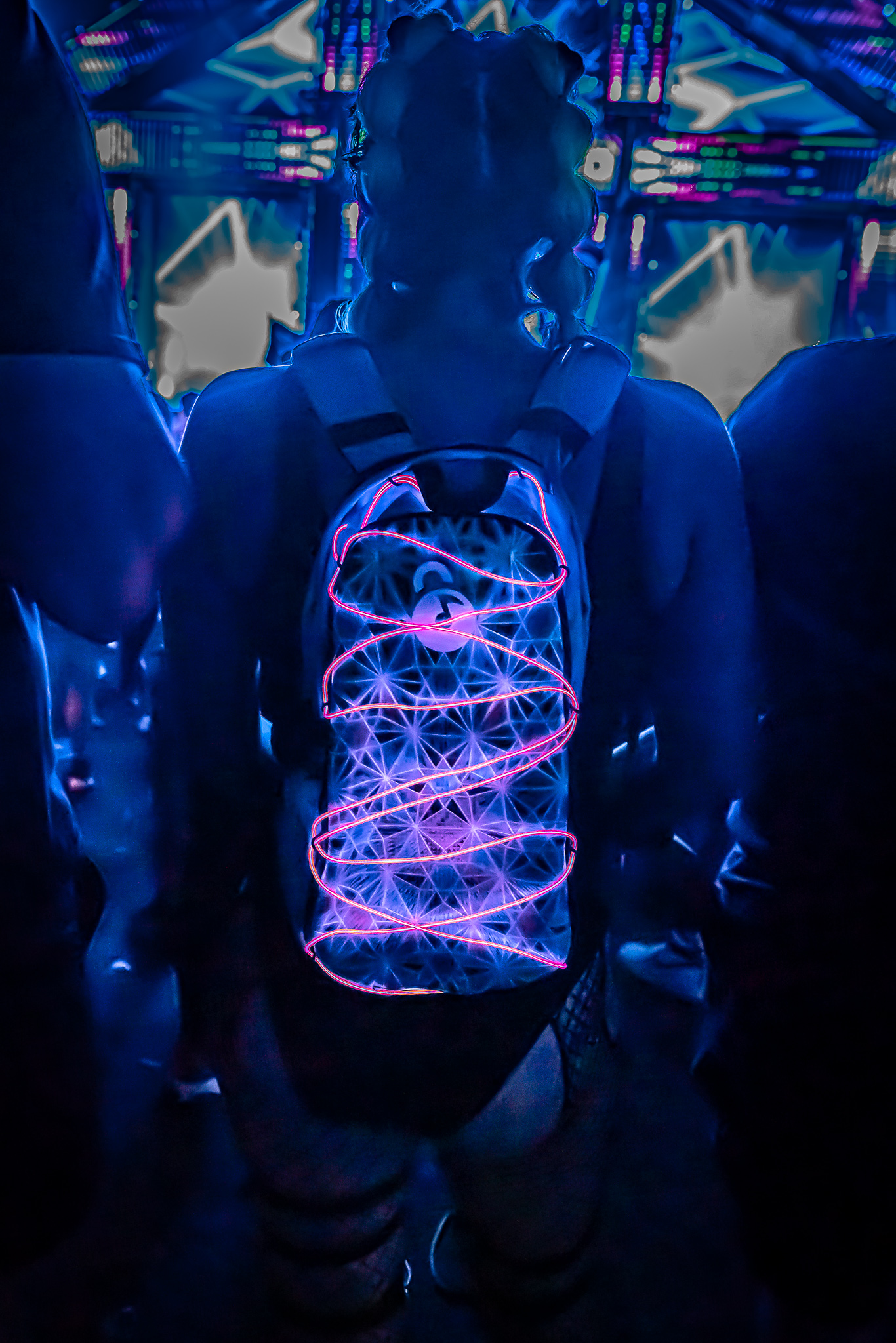 Festival-goer dancing with Lunchbox pack